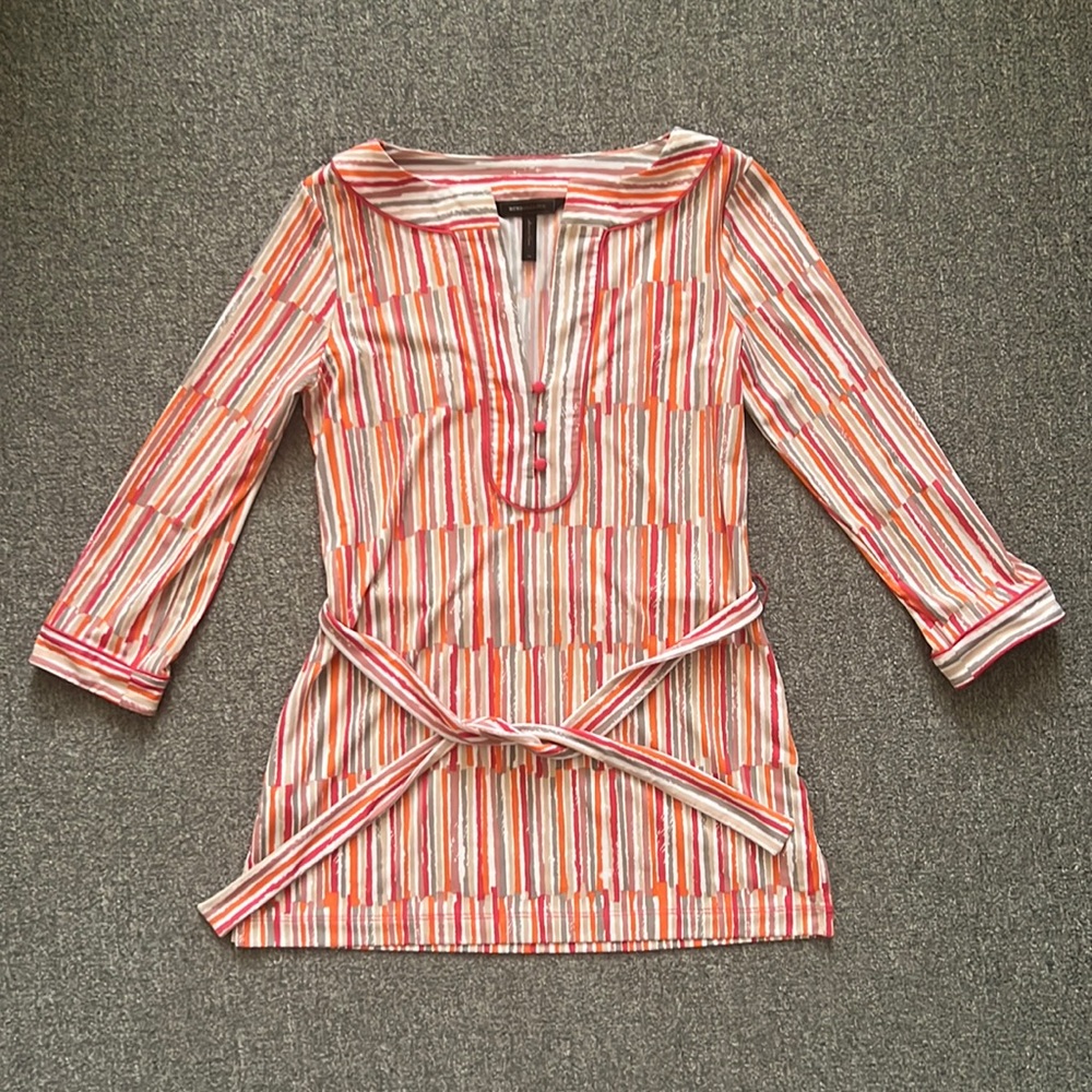 BCBGMaxazria Womens Print Top Jersey Top Multicolor Vacation Top Size XS